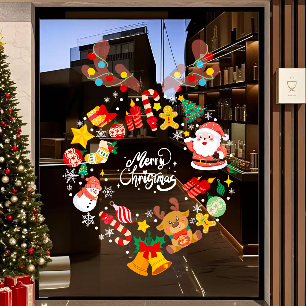 2026圣诞节装饰贴纸玻璃贴橱窗门贴场景布置耶诞静电贴窗贴画窗花