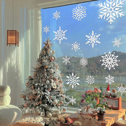 圣诞节装饰雪花静电贴画场景布置玻璃门贴橱窗新年装饰品圣诞贴纸