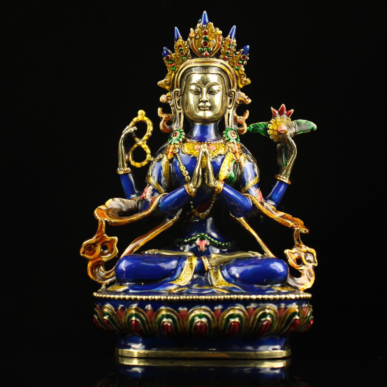 铜景泰蓝 珐琅彩四壁观音菩萨佛像摆件 古玩收藏 家居工艺品