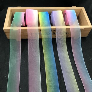 约5米价 25MM梦幻渐变彩虹雪纱带雪纺带DIY发饰包装辅料丝带缎带