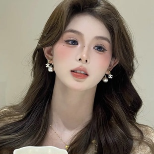 超闪锆石吊坠珍珠耳钉女2025年新款潮气质轻奢高级感多戴耳环耳饰