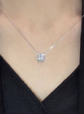 气质超闪锆石方块吊坠项链女