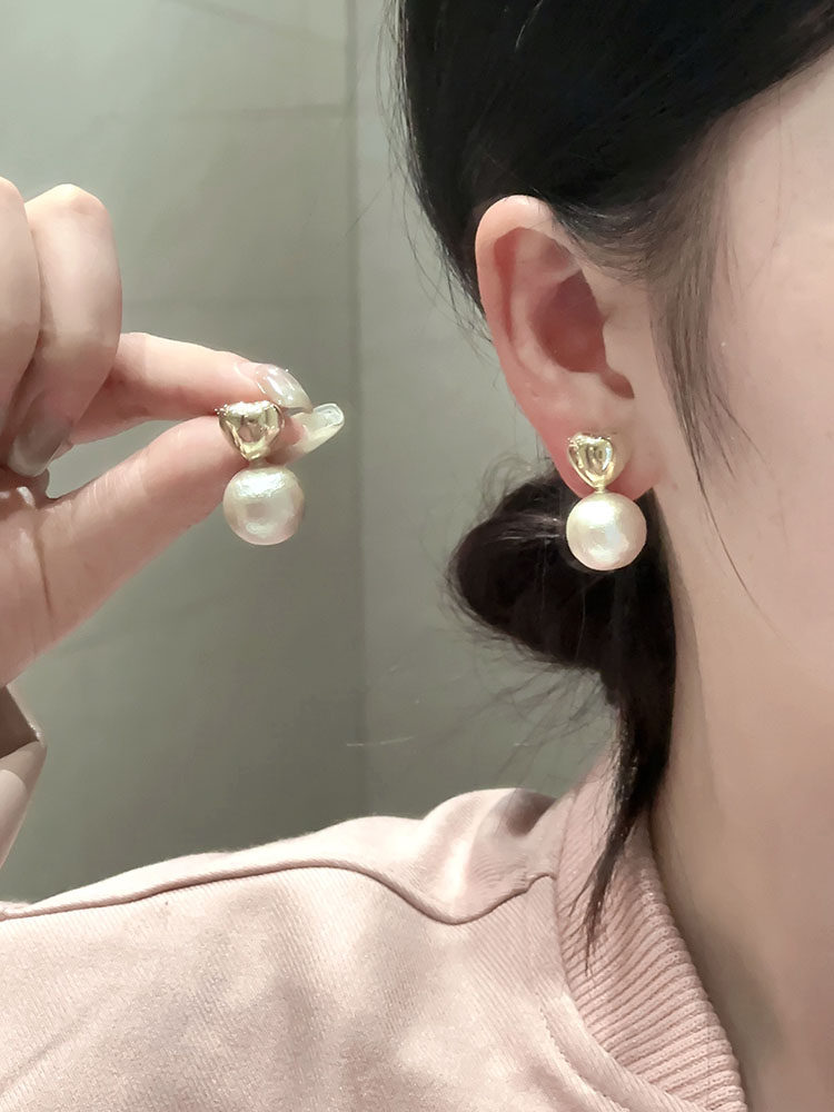 金属爱心棉花珍珠耳钉女