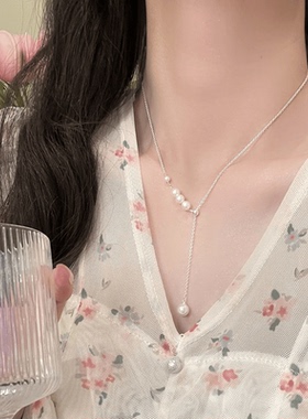 小众抽拉可调节白色高级感锁骨链