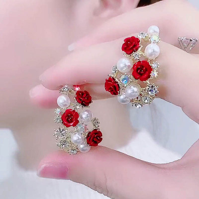 玫瑰花新款潮韩国气质高级感耳圈