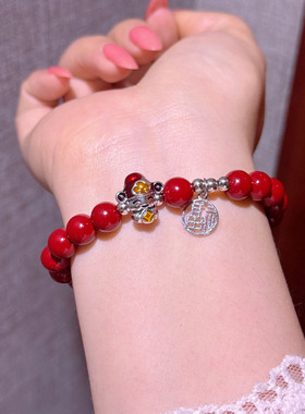 红色转运珠小财神手链女