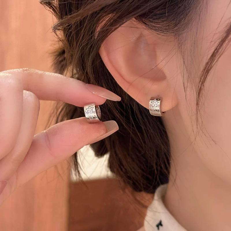 金属风星星圈圈银针耳扣女