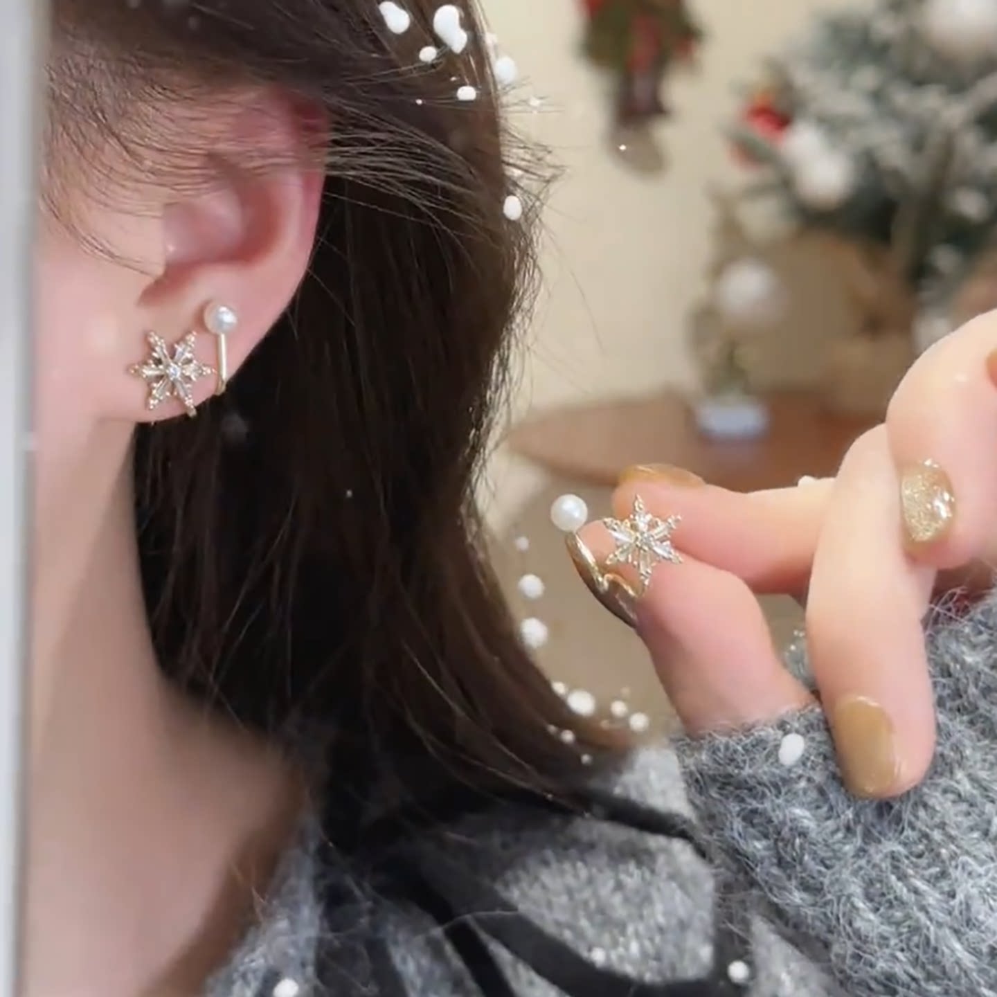 超仙锆石雪花珍珠耳钉女