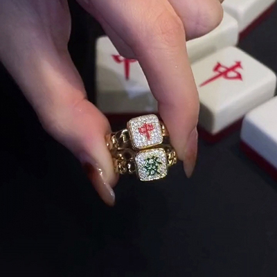 设计师轻奢时尚麻将红中发财戒指