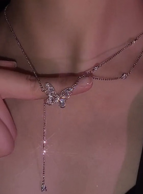 锆石真金电镀女蝴蝶项链