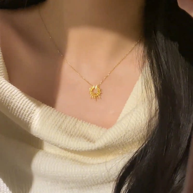 金色太阳花吊坠项链女