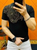 6089男士 精品欧货T恤 圆领大图奥钻设计时尚 夏季 丝光棉烫钻短袖