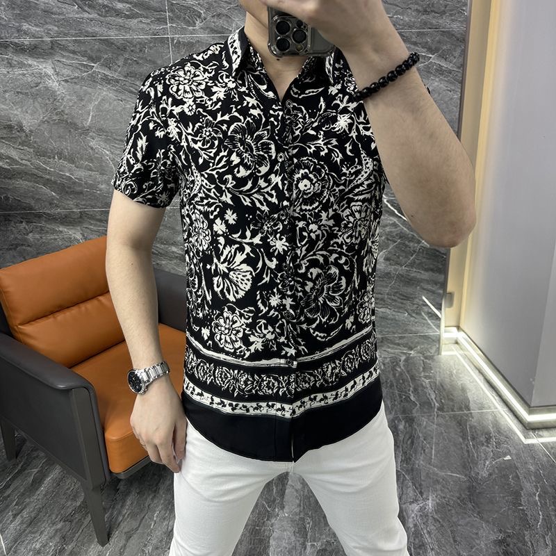 夏季新款男士花衬衫短袖休闲