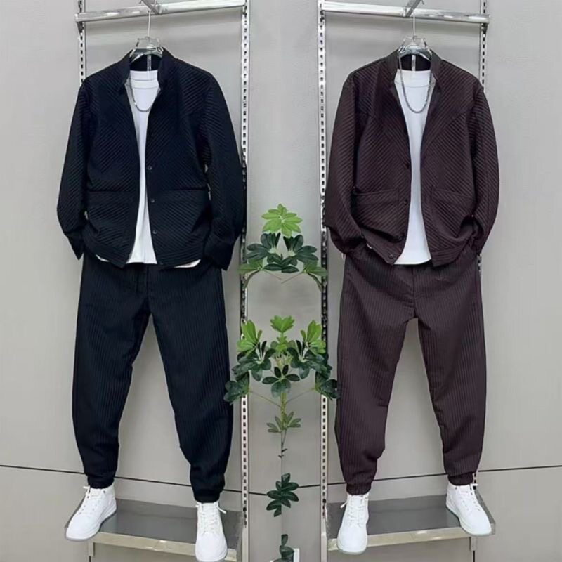 【现货】25258帅气休闲运动套装夹克外套男潮流春季条纹百搭春夏