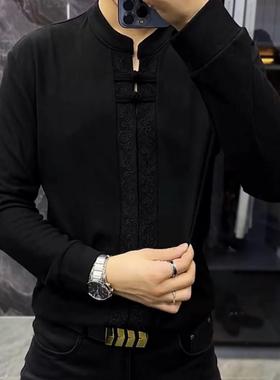 23288男士秋季新品盘扣唐装小衫修身弹力欧货中国风T恤衫高品质