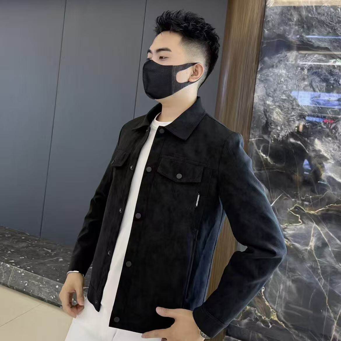 【现货】9819春季爆款男士机车风皮衣外套扎染水洗皮港风款皮夹克