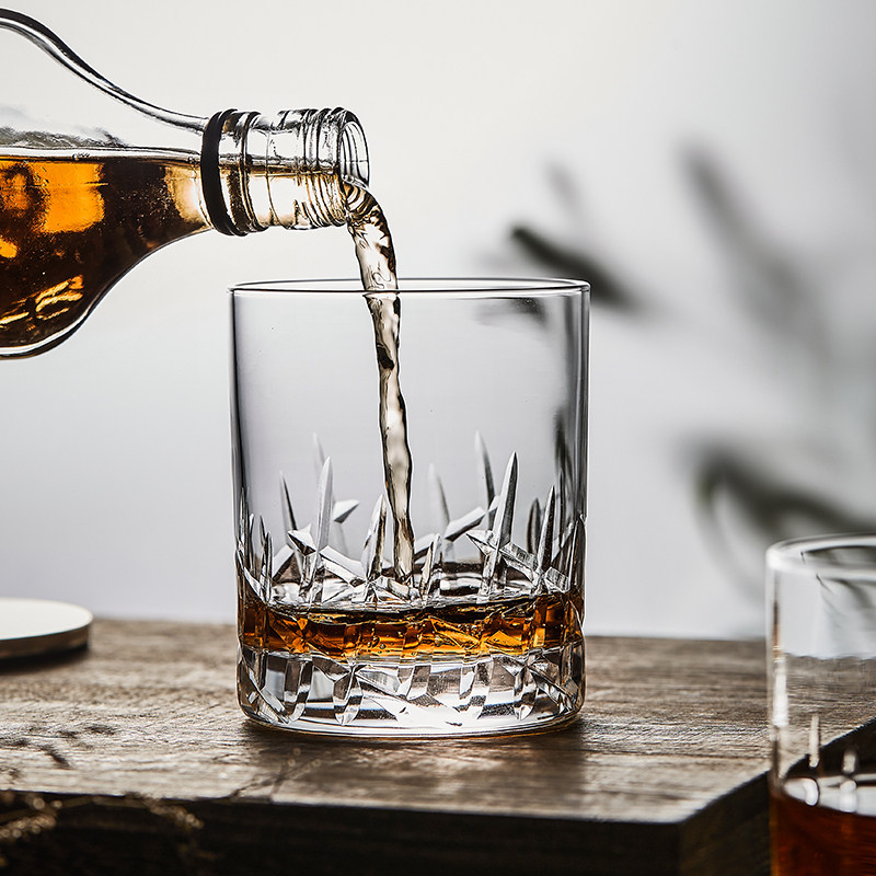 日本原装进口水晶钢化玻璃刻花杯子冰球杯洋酒杯烈酒杯威士忌酒杯
