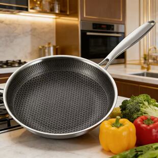 新品304不锈钢平底煎锅三层钢家用不粘锅牛排锅烙饼跨境热卖