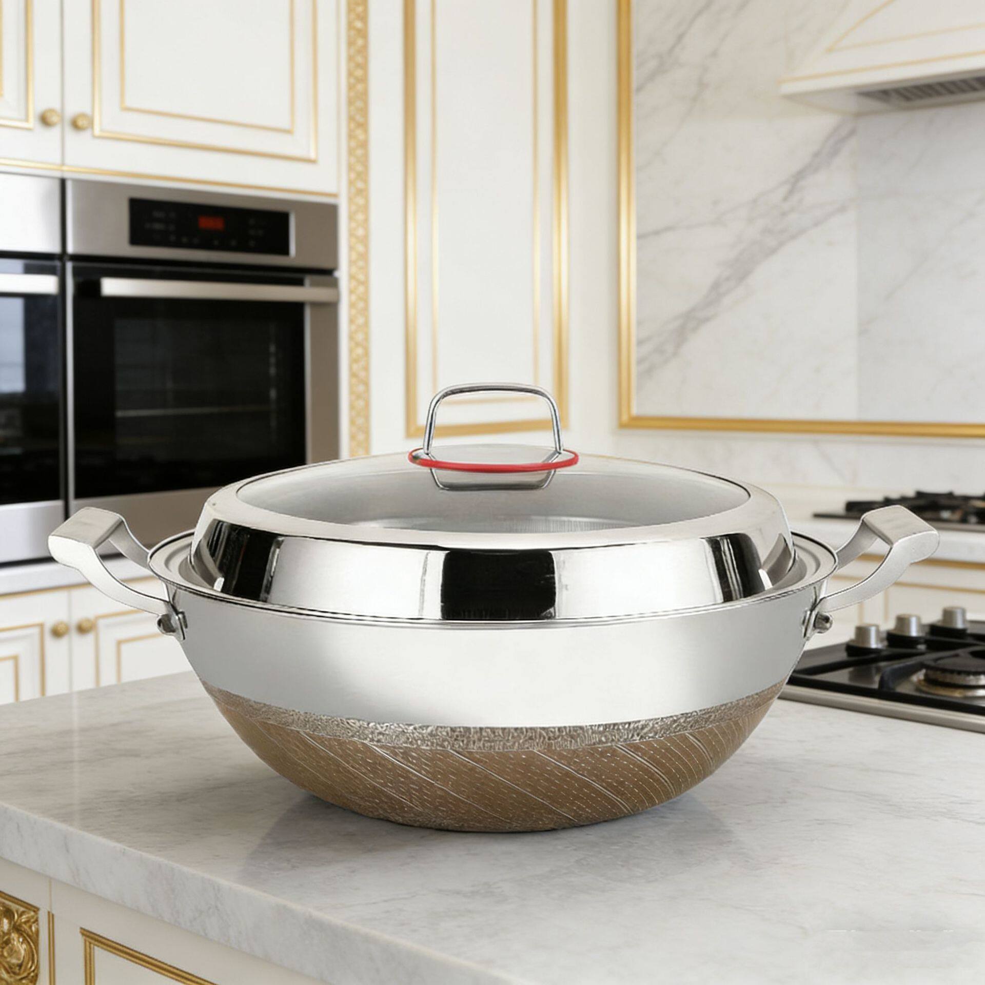 跨境新品大号有钛双耳大炒锅304不锈钢家用炒菜锅汤锅炒锅多尺寸