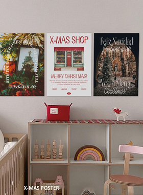 Merry Christmas红色圣诞氛围摄影道具 节日装饰氛围感海报