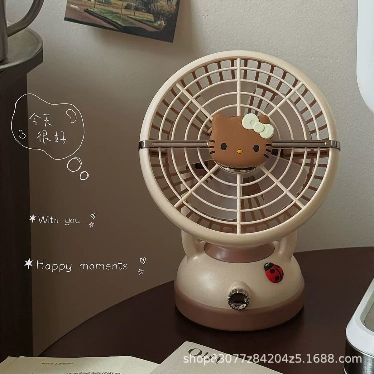 创意可爱kitty小风扇夏天学生上课宿舍桌面台式大风力usb充电风扇
