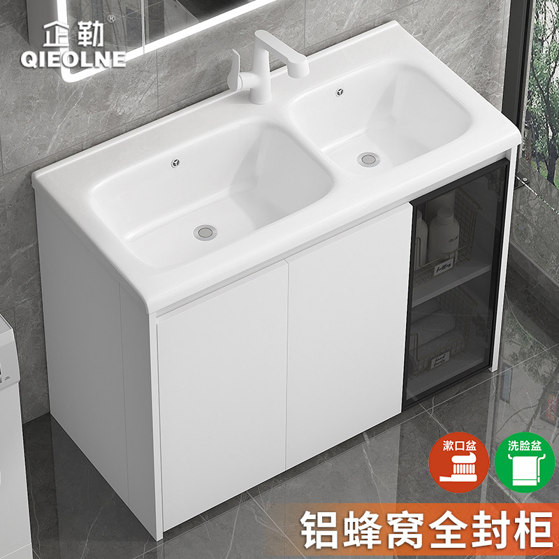 阳台洗脸洗衣盆卫生间双水槽一体柜洗手池台盆一体陶瓷落地洗漱台