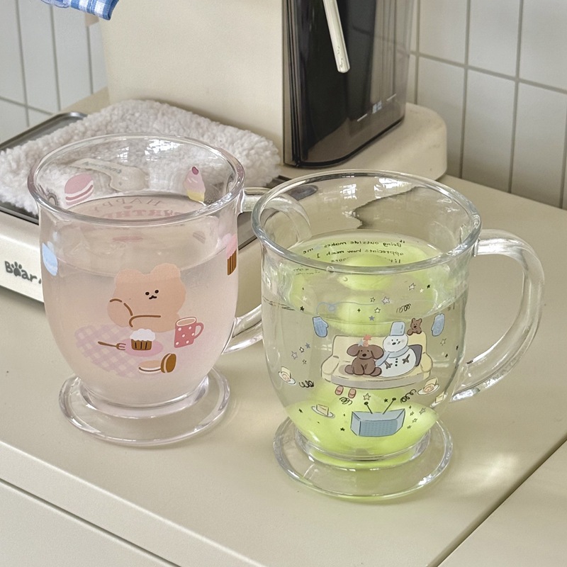 可爱小熊甜品店玻璃杯把手ins奶茶果汁杯咖啡杯女生大容量水杯子