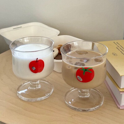 小众复古矮款小脚杯ins风番茄玻璃杯聚餐特调小酒杯牛奶杯家用