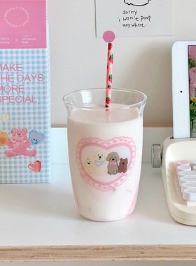 耐高温杯子高颜值卡通狗狗玻璃杯ins风小众情侣水杯家用咖啡杯