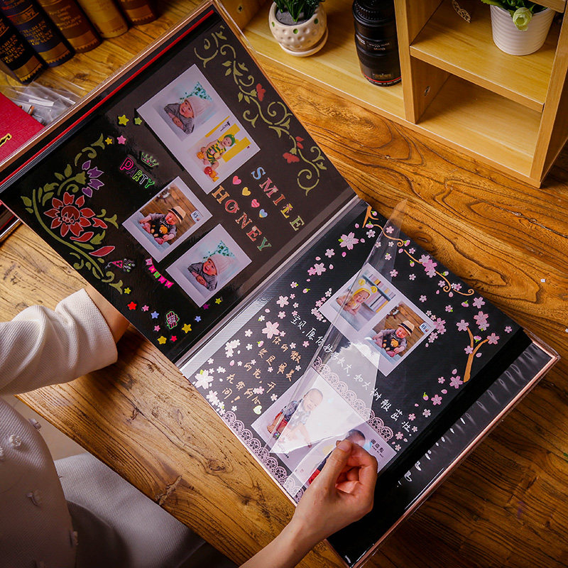 刺绣diy相册手工自制自粘粘贴式覆膜情侣宝宝成长记录纪念册6寸