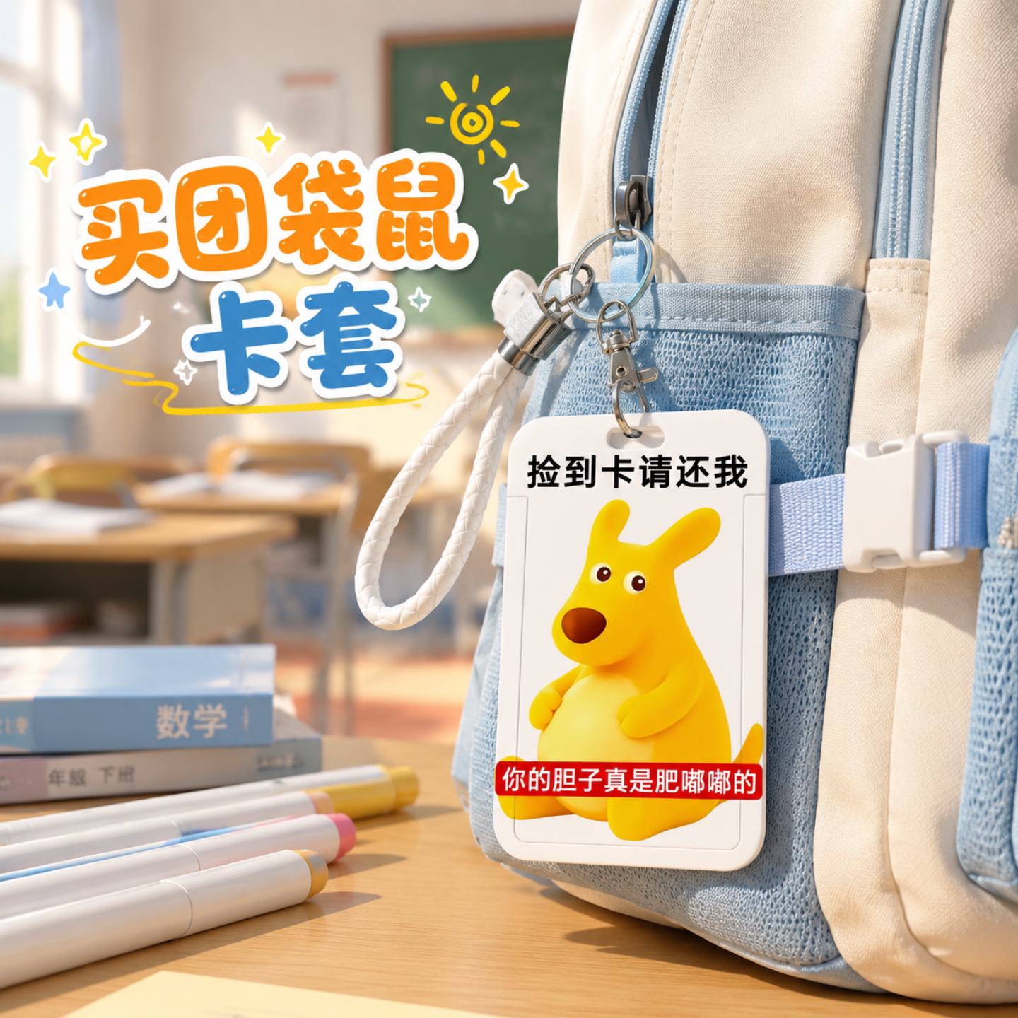 可爱美团袋鼠饭卡门禁公交保护套图片