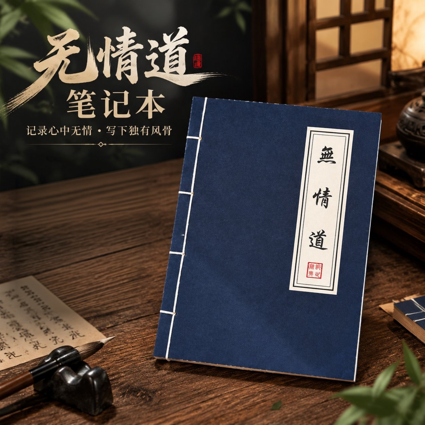 无情道复古蓝古风横线手账本