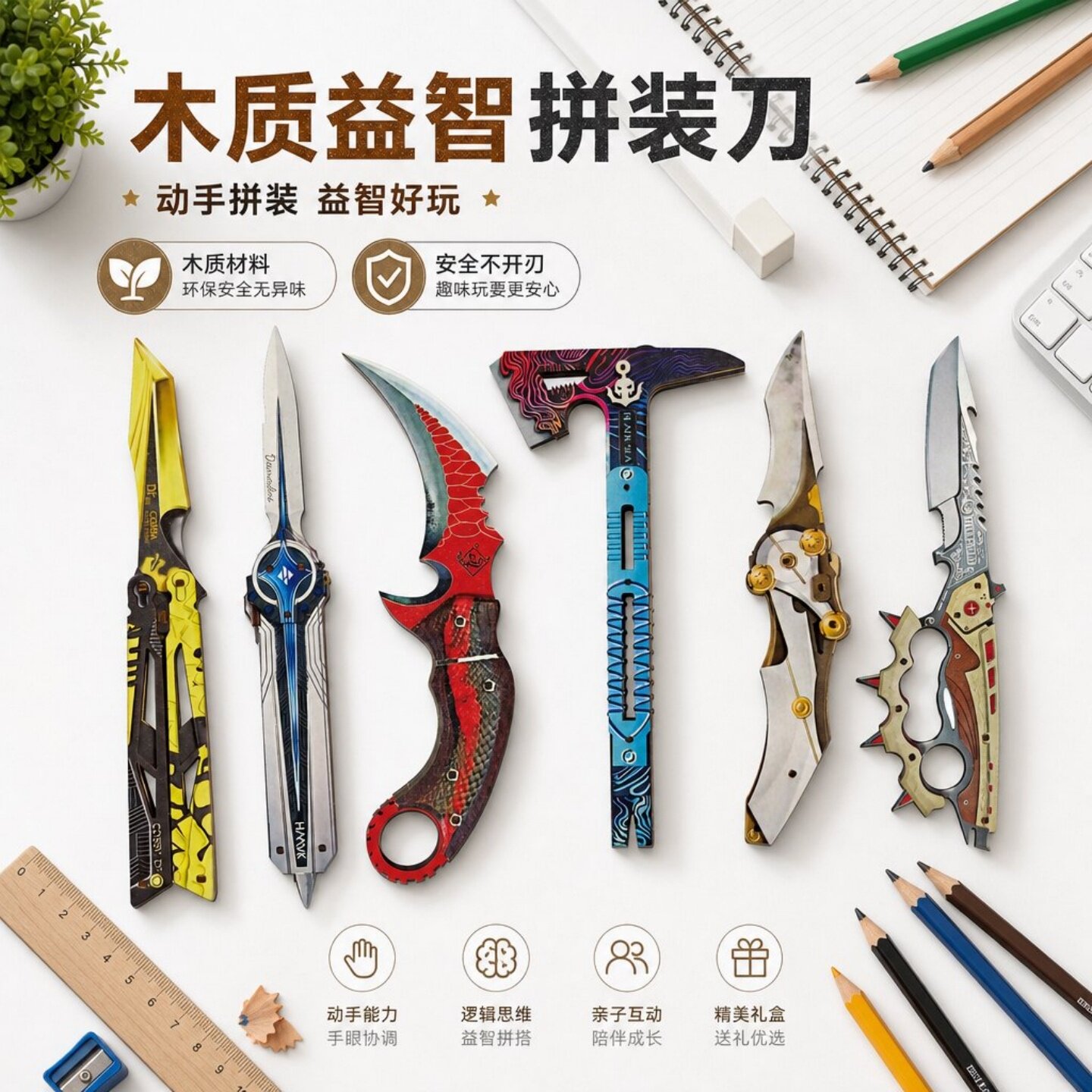 三角洲行动木质拼装蝴蝶刀模型
