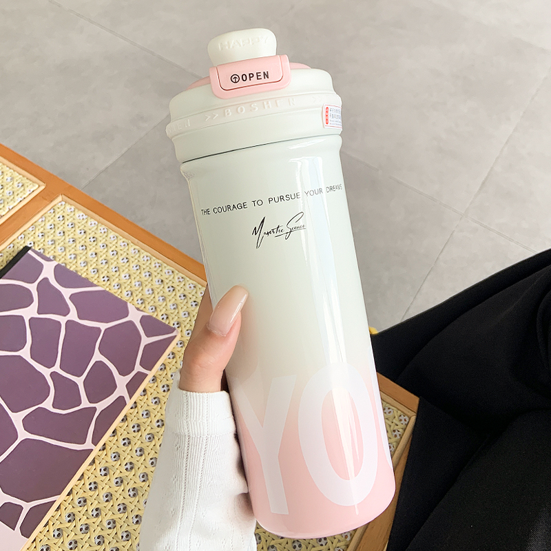 渐变保温杯女生大容量水杯女新款2025高颜值便携带吸管泡茶仓杯子