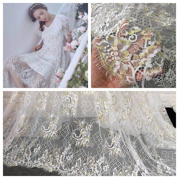 1.5米宽 3米长 奢华金丝金色睫毛蕾丝花边布料服装晚礼服裙子面料