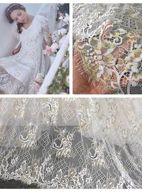 1.5米宽 3米长 奢华金丝金色睫毛蕾丝花边布料服装晚礼服裙子面料