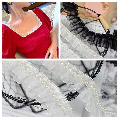 黑白欧根纱钉珠褶皱洛丽塔领袖口