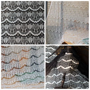 1.5米宽黑白睫毛蕾丝面料diy服装裙子服饰面料窗帘布帘装饰背景布