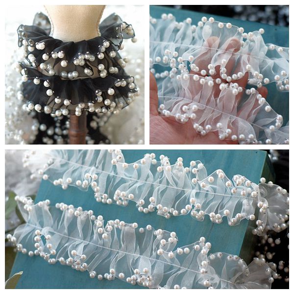 欧根纱皱褶珍珠花边辅料装饰头饰