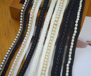 黑白毛线手珍珠蕾丝花边带辅料宽DIY服装 子领口花边材料 腰带袖