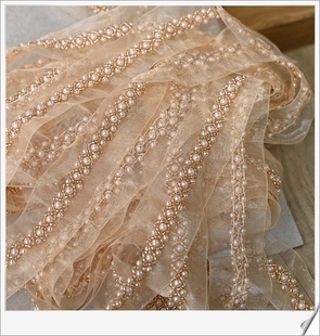 布料网纱装 珍珠蕾丝花边手工diy辅料衣服服装 饰领口褶皱雪纺裙摆