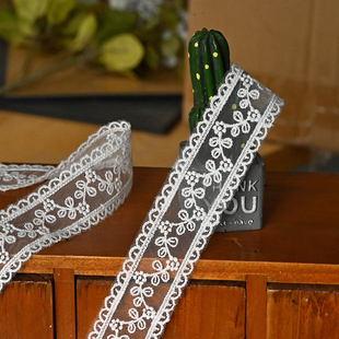 宽2.8cm双边直边黑白色网纱刺绣碎花蕾丝花边辅料DIY手工织带材料