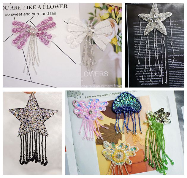 手工钉珠流苏装饰布大号徽章