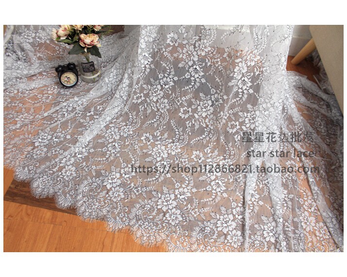 法式双色出口睫毛蕾丝花边布料 服装婚纱礼服连衣裙女装制衣面料