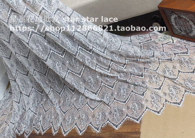 出口双色镂空刺绣睫毛蕾丝花边辅料宽1.5米长3米 服装连衣裙面料