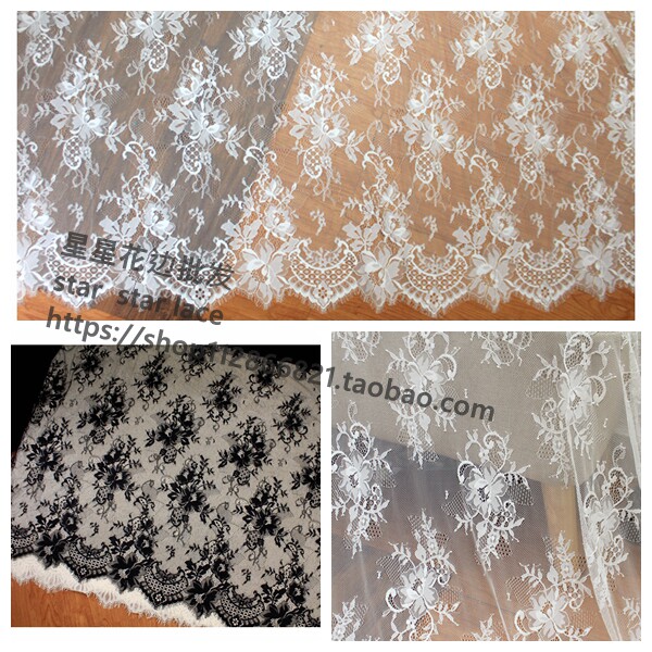 3米长 新品出口睫毛蕾丝花边布料 diy婚纱服装连衣裙家纺布艺面料