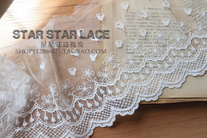 宽15cm日韩网纱刺绣棉花边辅料 手工DIY服饰芭比娃娃裙摆童装蕾丝,居家布艺,花边,淘宝优惠券,粉丝福利购,淘宝优惠卷