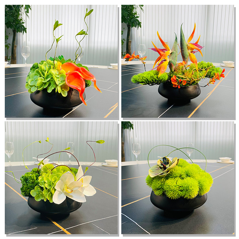 酒店圆桌转盘仿真花餐桌花摆花高端轻奢中间摆件装饰花创意茶桌花