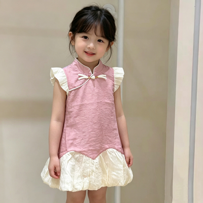WBT女童夏季新中式立领连衣裙