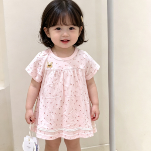 旺贝特夏季连衣裙婴幼儿女童纯棉100棉樱桃小兔甜美短袖